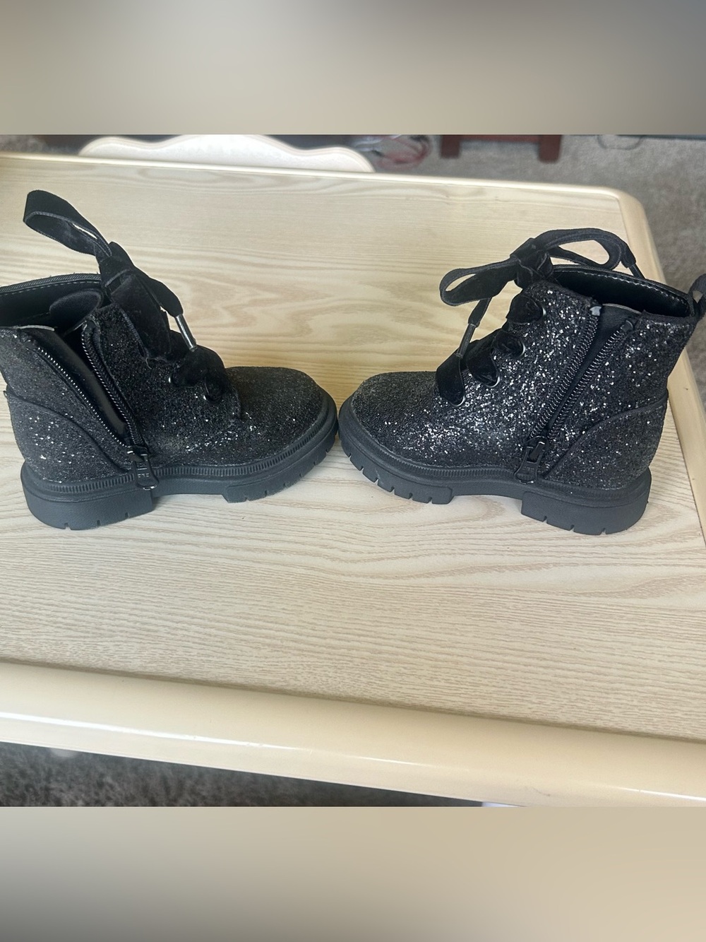 Children’s Black Glitter Lace-Up Ankle Boots